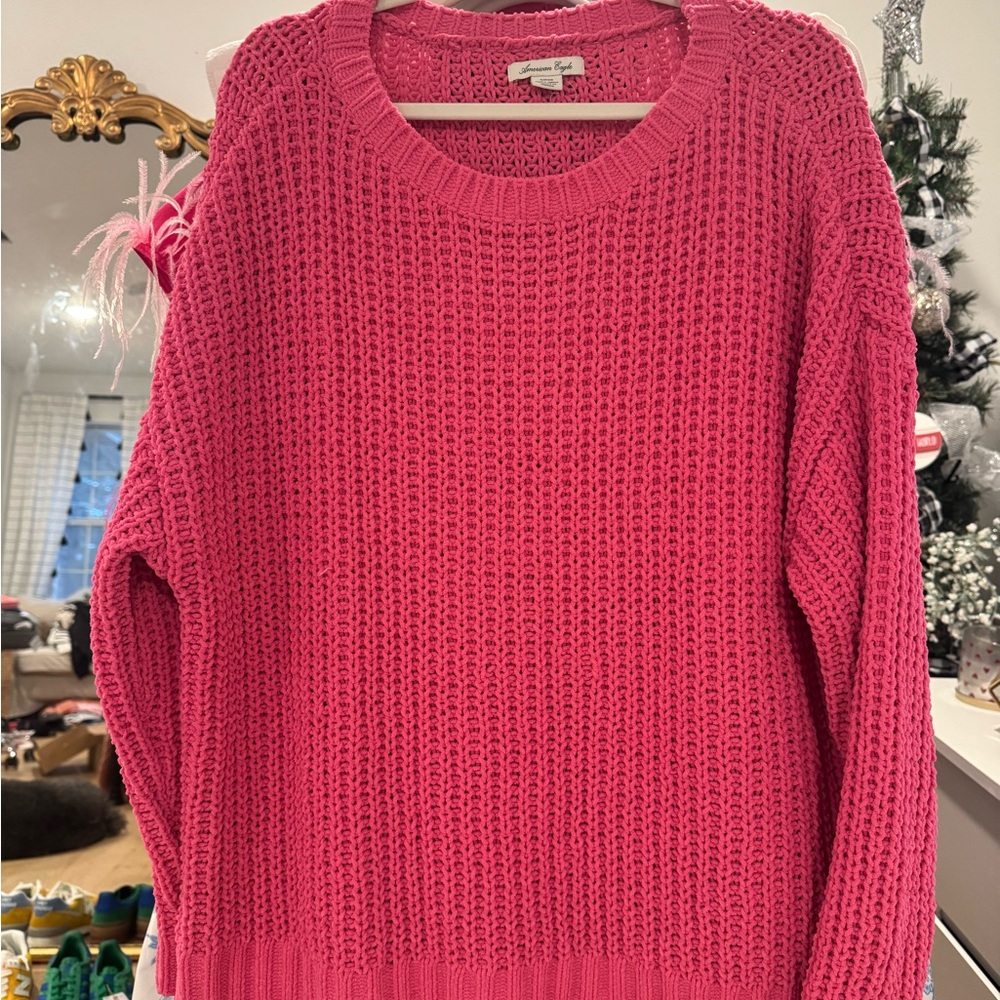 American Eagle Long and Oversized Pink Knit Sweater